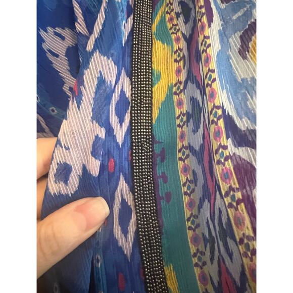 Zara High Waisted Lined Mini Skirt Boho Aztec Royal Blue Swing Asymmetric M NWT - Picture 2 of 9